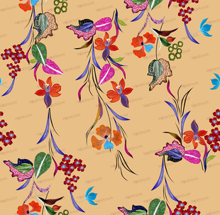 多彩花鸟图案纹理背景