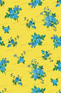 黄色底蓝色花卉图案