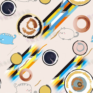 多彩几何与卡通元素图案