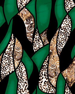 绿底豹纹几何图案面料