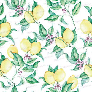柠檬绿叶水彩图案背景