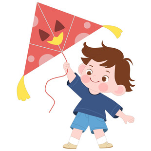 卡通男孩户外放风筝童趣儿童插画