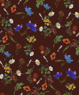 深棕底多彩花卉图案