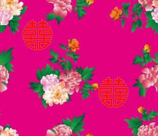 粉色花卉福字中式图案