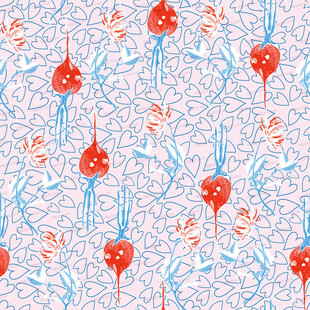 水彩风红蓝花卉图案背景