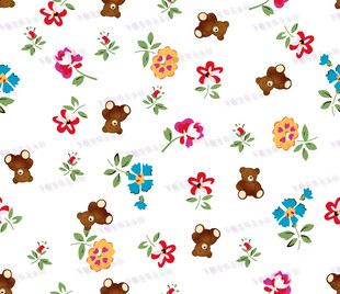 小熊花卉图案布料纹理