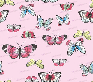 粉色背景多彩蝴蝶图案
