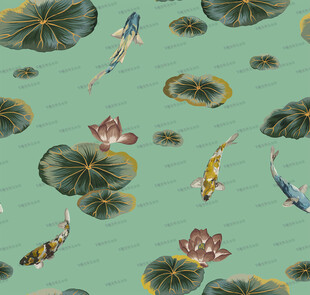 荷塘锦鲤图案设计