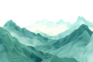 水墨风格连绵起伏的山峦