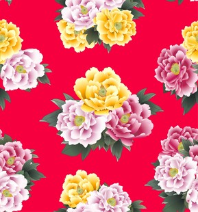 红色背景花卉图案