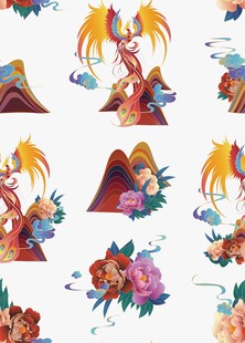 凤凰花卉图案设计素材