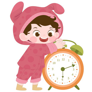 穿睡衣男孩按时起床培养生活习惯