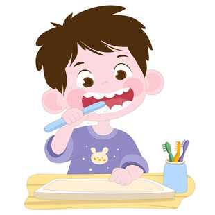 小男孩认真刷牙养成良好生活习惯