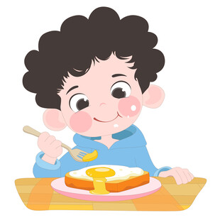 男孩吃早餐面包鸡蛋良好生活习惯