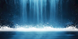 蓝色瀑布山水画