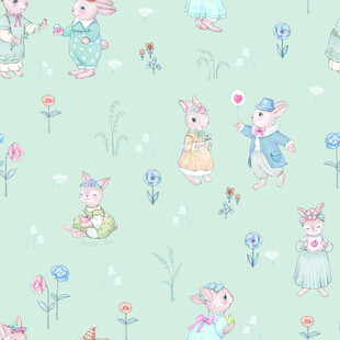 可爱兔子花卉图案背景