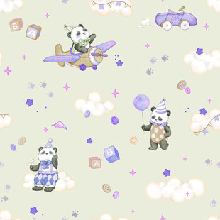 熊猫云端飞行童趣图案