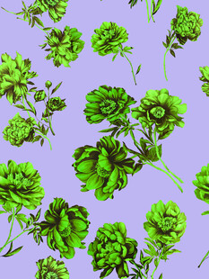 紫色背景上的绿色花卉图案