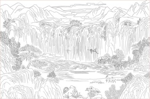 瀑布山水画