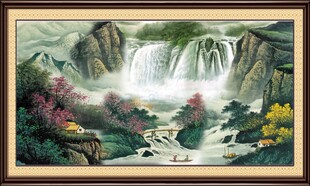 山水瀑布国画风景图