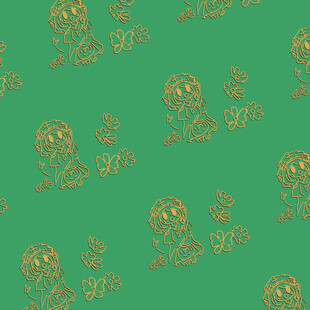 绿色底金色花卉图案背景