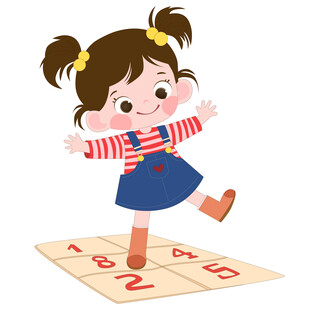 益智游戏穿背带裤跳数字格子女孩