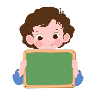 卡通风男孩拿着空白黑板课堂学习