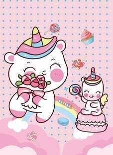 可爱独角兽与甜点插画