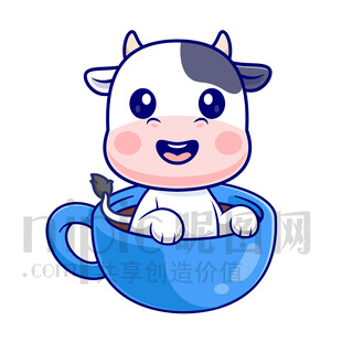 杯子里的可爱小牛