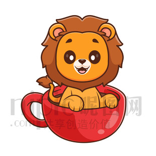 杯子里的可爱小狮子