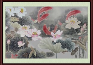 荷花锦鲤图
