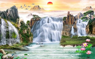 山水瀑布间的唯美自然景