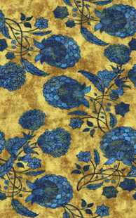 蓝黄花卉图案织物纹理