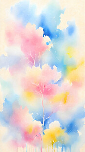 梦幻水彩风的多彩树林