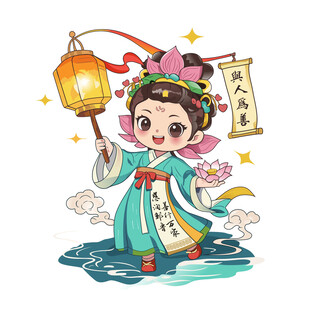 中国风灯笼卡通人物女孩设计