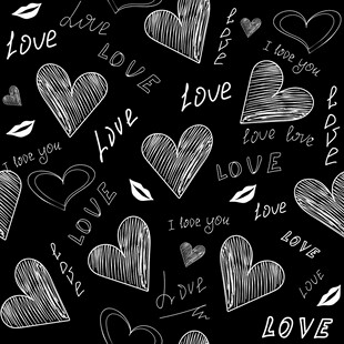 爱心与爱文字的手绘图案