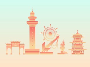 日照建筑线稿剪影渐变