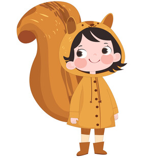 冬季穿小松鼠睡衣大尾巴女孩插画