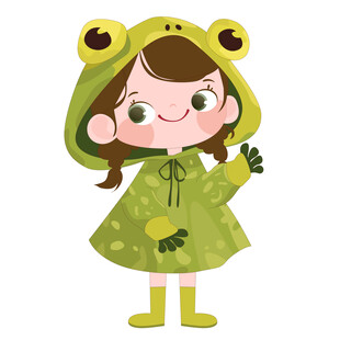 女孩穿卡通服绿色斑点青蛙睡衣