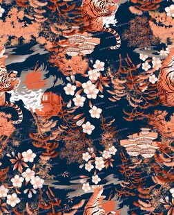 中老年香云纱旗袍小香风印花素材