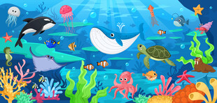 卡通海底动物鲸鱼水族馆景观背景