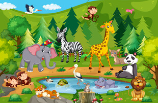 卡通森林可爱动物乐园儿童背景墙