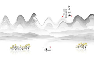 中式山水屏风画