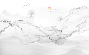 抽象水墨线条烟雾山水画