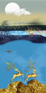 山水发财鹿玄关