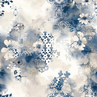 蓝白花卉抽象图案纹理