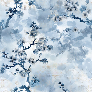 水墨风蓝白花卉纹理背景