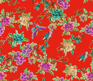 红色花卉图案布料纹理