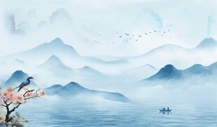 新中式意境山水水墨画背景墙