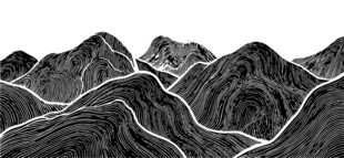 黑白山脉线条画
